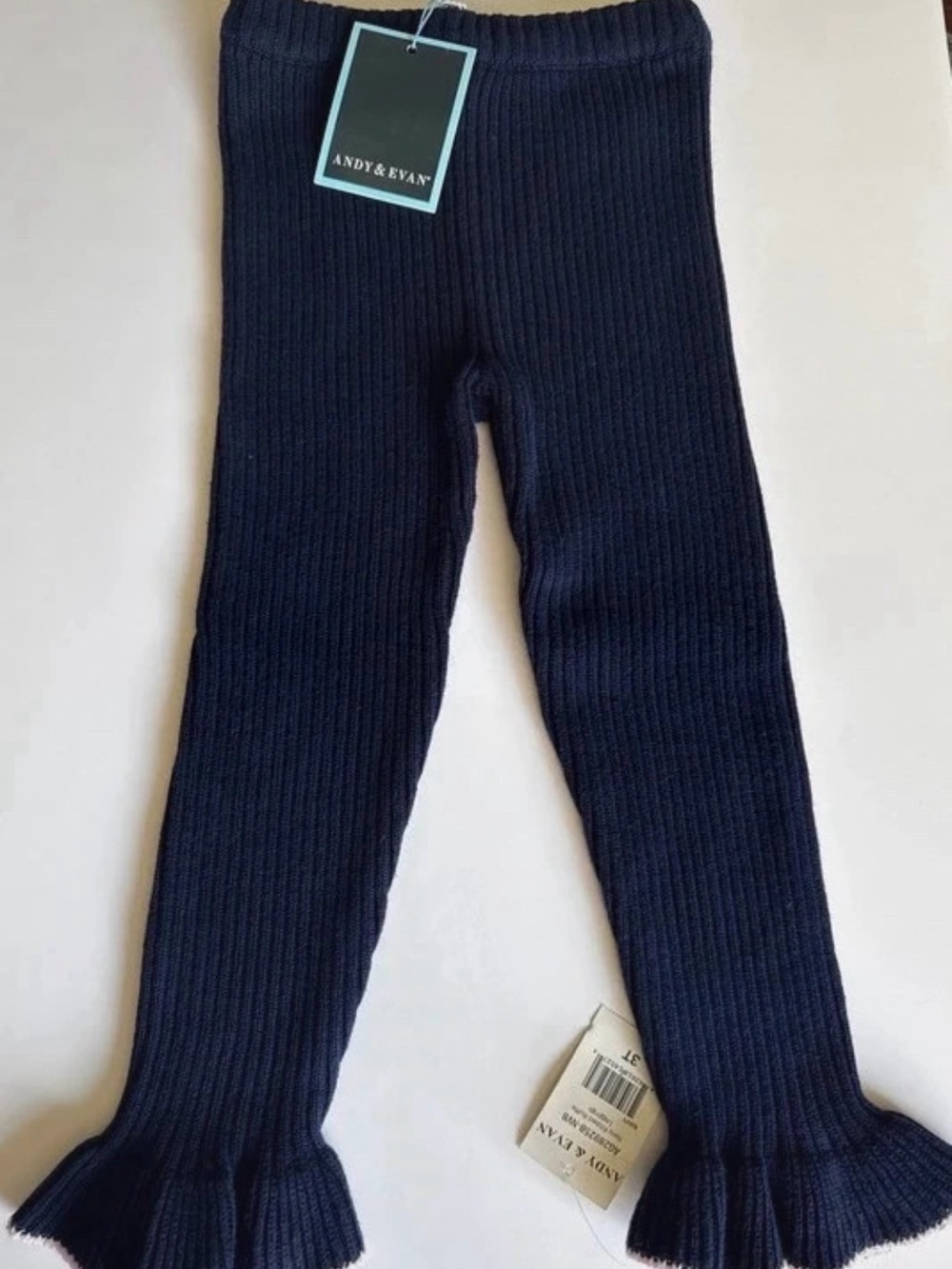 Andy & Evan Navy Ribbed Leggings with Ruffle Hem